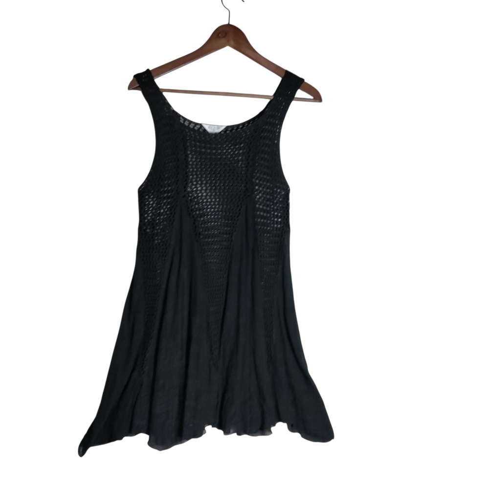 Elan Beach Black Crochet Knit Mixed Media Mini‎ Dress CR5145 Womens Size Medium